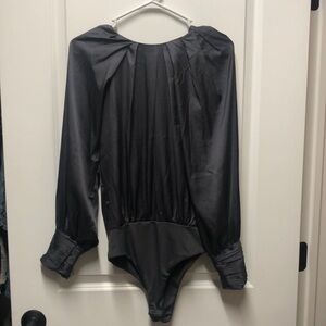 Women’s Small Satin Pleated Gray Bodysuit